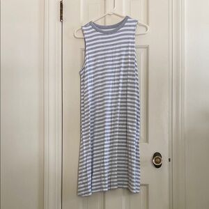 Gray and White Striped Sleeveless Shift Dress